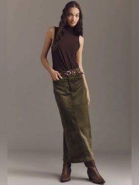 Anthropologie The Colette Corduroy Maxi Skirt by Maeve in Dark Olive